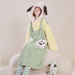 Women's Sleepwear Dog Hooded Winter Nightdress Thicken Warm Cute Comfortable And Soft Leisure Wear Add Pocket Adult Delicate