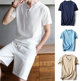 Men's T Shirts 2023 Pullover Cotton Linen Short Sleeve Summer Breathable Men Casual Slim Fit Solid Fashion 4XL 5XL