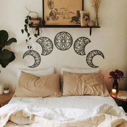 Decorative Objects Figurines 5pcs Moon Phase Wall Wooden Bedroom Wood Wall Decor Above Bed DIY Headboard Ideas Bedroom Stickers Home Decor 230804