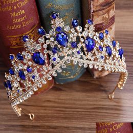 Hair Jewelry Kmvexo European Red Green Crystal Big Crown Headwear Bridal Accessories Bride Tiaras Princess Crowns 210616 Drop Deliver Dhqbk