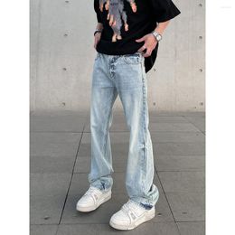 Men's Jeans 2023 High Street Streetwear Baggy Flare Men Pants Straight Vintage Washed Korean Fashion Casual Denim Trousers Male U87