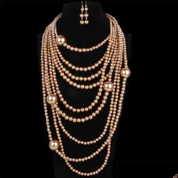 Jewellery Sets Mti Layer Pearl Chain Necklace For Women Bib Beads Collar Nigerian Indian Accessories Amazing African 220916 Drop Delive Dhdxw