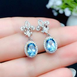 Dangle Earrings Fashion Chic Blue Crystal Aquamarine Topaz Gemstones Diamonds Drop For Women Girl White Gold Silver Colour Jewellery Gifts