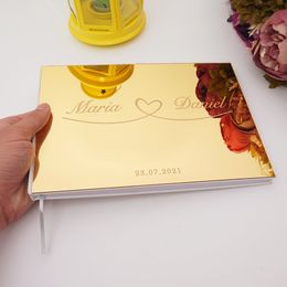 Other Event Party Supplies 25x18cm Horizontal Sweet Wedding Personalised Acrylic Mirror Cover Heart Signature Guestbook Custom Cheque in Book 230804