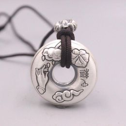 Chains Real 999 Fine Silver Pendant 1.49" Heart Sutra Circle With Brown Cord Necklace