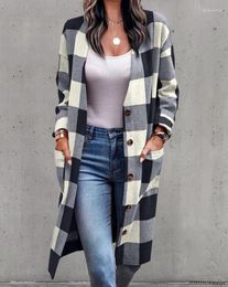 Women's Trench Coats Plaid Print Pocket Detail Longline Coat Long Sleeve Casual Tops Elegant Fashion Woman 2023 Autumn Winter Spring Outfits