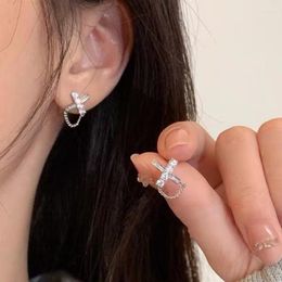 Stud Earrings Cross With Chain For Women 2023 Trending Simple Cubic Zirconia Silver Colour Piercing Ear Studs Female Jewellery KCE270