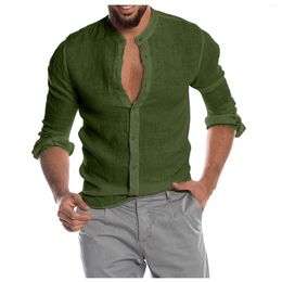 Men's T Shirts Cotton Linen Shirt Men Fashion 2023 Long-Sleeved Summer Casual Collarless Standing Collar Top