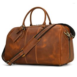 Duffel Bags Men's Retro Real Leather Big Handbag First Layer Cowhide Large-capacity Travel Bag Business Trip Shoulder Messenger