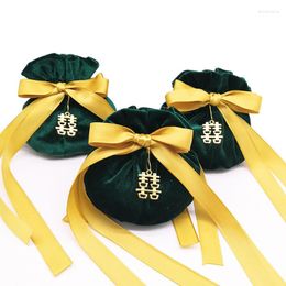 Jewelry Pouches 11x15cm Dark Green Round Bottom Velvet Bags Yellow Tassel Drawstring Packaging Pouch Gift Packing Bag For Wedding