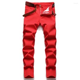 Men's Jeans Red Elastic Slim Pants Autumn And Winter 2023 Trend Fashion European American