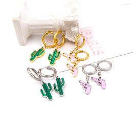 Dangle Earrings LUXUKISSKIDS Cactus Design Drop Cute Girls Gifts Stainless Steel Hoops Grunge Fairy Pink Gun Childlike Ears Jewellery