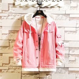 Mens Jackets Pink Black Green Jeans Jacket Men Slim Streetwear Ripped Denim Hoodie Hip Hop Bomber Homme Autumn 230804