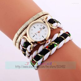 Wristwatches 100pcs/lot 918682 Fashion Wrap Around Watch Colorful Belt Leather Quartz Elegance Wristwatch For Lady Girl Women