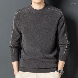 Men's Sweaters Winter 2023 Round Neck Wavy Stripes Contrast Colour Shoulder Line Korean Version Pure Wool Sweater.