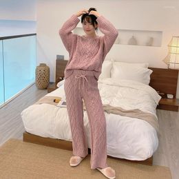 Women's Sleepwear Japanese Chenille Knitted Pajamas Women Autumn Winter Solid Sweater Thick Soft Home Wear Two-piece Suit Loose Casual