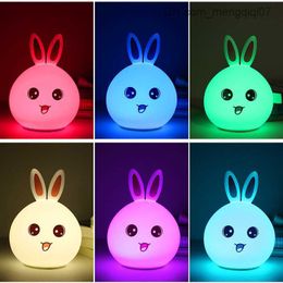 Lamps Shades Night Lights LED Cartoon Colourful Silicone Rabbit Light soft USB Rechargeable lamps Kids Baby Bedside Lamp Gift Lights For Children Friend Z230805