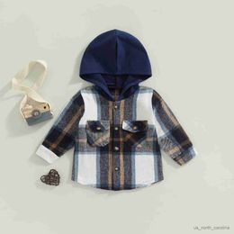 Jackets Kid Infant Baby Boy Girls Plaid Print Coat Long Sleeve Button Closure Hood Shirt Outwear for Spring Autumn 1-6T R230805