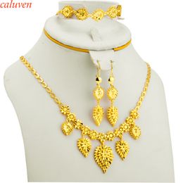 Wedding Jewellery Sets Ethiopian Set Gold Colour African Gift Arab Bride Dowry NecklaceBraceletEarrings for Women Dubai Fashion 230804