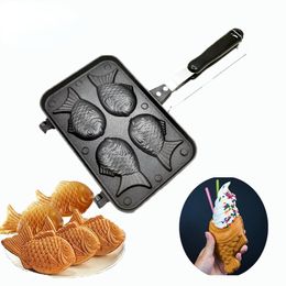 Baking Moulds Kitchen Japanese Taiyaki Double Fish Shaped Dessert Waffle Cake Maker Pan Pancake Fry Moulds 230804