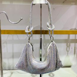 Evening Bags Colorful Shiny Rhinestone Pure Handmade Metal Style Handbags Luxury Designer Purses For Women 2023 Dinner Shoulder Bag