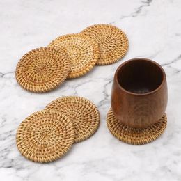 Table Mats 6Pcs/Set Kitchen Coasters Set Insulation Round Tableware Placemat For Kungfu Tea Accessories