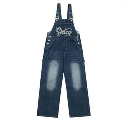 Men's Jeans American Streetwear Overalls Pants Autumn And Winter Vintage Washed Distressed Denim Strap Oversized Cargo