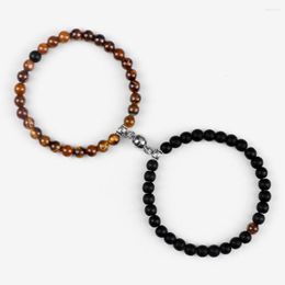 Strand Fashion 2pcs Natural Stone Magnet Bracelet Couple Distance Matching Tiger Eye Onyx Beads Bracelets Handmade Stretch Bangles Gift