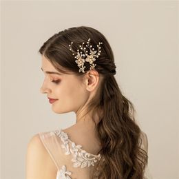 Hair Clips Handmade Bridal Pins Gold Color Flower Wedding Piece Pearls Jewelry Women Prom Accessories