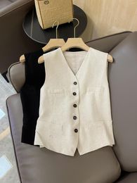 Women's Vests 2023 Women Fashion High Quality Sleeveless V-neck Linen Vest 0516