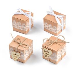 Gift Wrap 20/50/100Pcs Personalized Creative Kraft Paper Candy Gift Box Wedding Birthday Party Christmas Supplies Candy Bag Custom 230804