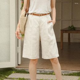 Women's Pants 2023 Summer Women Sand-washed Pure Linen High-waist Casual Five-point