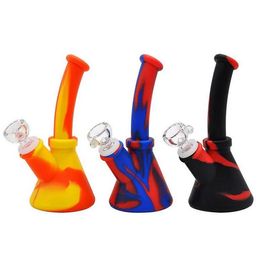 6.5'' Beaker Base Water Pipes Mini Silicone Bong Beaker hookah unbreakable with Downstem 14mm Glass Bowl For Dab Rigs