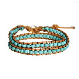 Strand Women Handmade Turquoise Wrap Bracelets Vintage Ethnic Style Leather Braided Natural Stone Beaded Jewelry Gifts