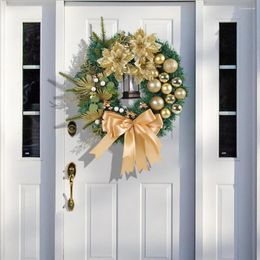 Decorative Flowers Festive Fall Decorations Christmas Wreath Garland Elegant Door Decor With Light Ball Bow Tie For Indoor Outdoor