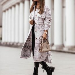 Women's Trench Coats Autumn And Winter Slim Midi Overcoat Stylish Metal Single Breasted Buckle Printed Lapel With Pockets