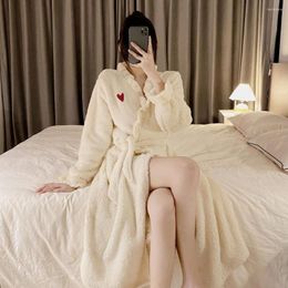 Women's Sleepwear Korean Style Pajamas Nightgown Autumn And Winter Sexy Coral Fleece Thickened Long Bathrobe Home Clothes