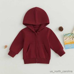 Jackets Toddler Zipper Jacket Solid Color Casual Warm Hoodie Sweatshirt for Infant Baby Boy Girl Spring Fall Outwear R230810