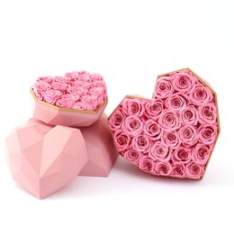 Big Everlasting Rose Box Eternal Flower Love Heart Shaped Gift Box 25-26pcs Real Nature Preserved Rose Valentine's Day Christmast Roses Wedding Flower Gifts