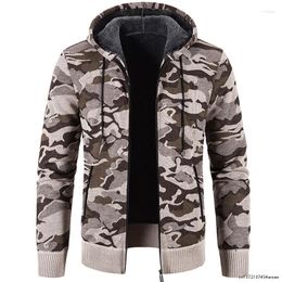 Men's Sweaters Men Winter Fleece Camouflage Sweater Cardigan Hooded Slim Fit Knitted Jacket Male Outwear Warm Sweatercoat