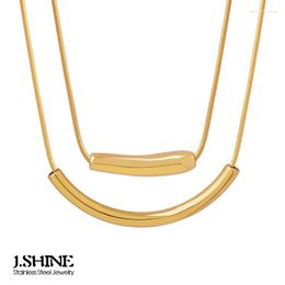 Pendant Necklaces JShine Fashion Arc-Shaped Stainless Steel Geometric Curved Tube Clavicle Chain Necklace Stackable Pendants For Women