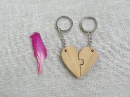 Keychains Blank Wooden Heart Keychain Couple Love Puzzle Wood Key Ring Pendant Jewelry For Engraved