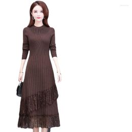 Casual Dresses Knitted Sweater Dress Women's 2023 Autumn/winter Lace With Thickened Long Section Over-the-knee Bottoming Skirt