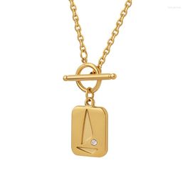 Pendant Necklaces SDA 2023 Men And Women Accessory Stainless Steel OT Clasp Square Triangular CZ Setting Geometric Necklace