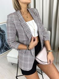 Women's Suits Woman Jacket Ladies Long Sleeve Spring Casual Blazer Fashion Business Plaid Women Work Office Coats Mujer
