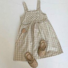 Girl Dresses 12M To 6Y Baby Girls Dress 2023 Summer Suspender Kids Clothes For Children Plaid With Pocket Button Fashion And Cute #5796