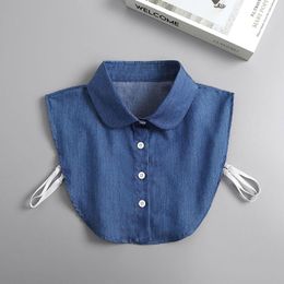 Bow Ties Women Cotton Denim Jeans Cardigan Button Half Sweater Shirt Fake Collar Chic Detachable False Removable Lapel Blouse Tops