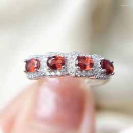 Cluster Rings Per Jewelry Natural Real Garnet Or Citrine Ring 925 Sterling Silver Fine 0.25ct 4pcs Gemstone T23193