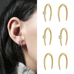 Stud Earrings Simple Mini U Hoop For Women Gold Color Cubic Zirconia Tragus Cartilage Piercing Ear OL Style Jewelry KBE469