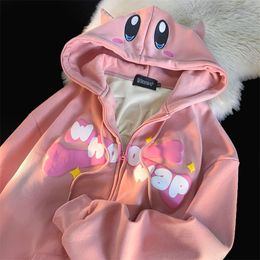 Women's Hoodies Sweatshirts Devil Horn Japanese Y2K Print Anime Hoodies Zip Up Jacket Kawaii Cartoon Zip Up Oversized Sweatshirt Streetwear Students Couples 230804